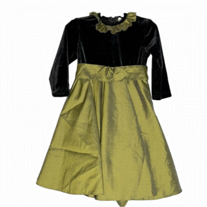 𝅺VINTAGE Black Velvet Olive Green Holiday Dress